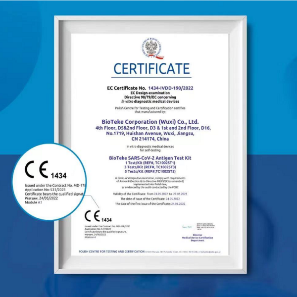 CE1434！Bioteke Alat Uji Antigen SARS-CoV-2 telah lulus sertifikasi CE
